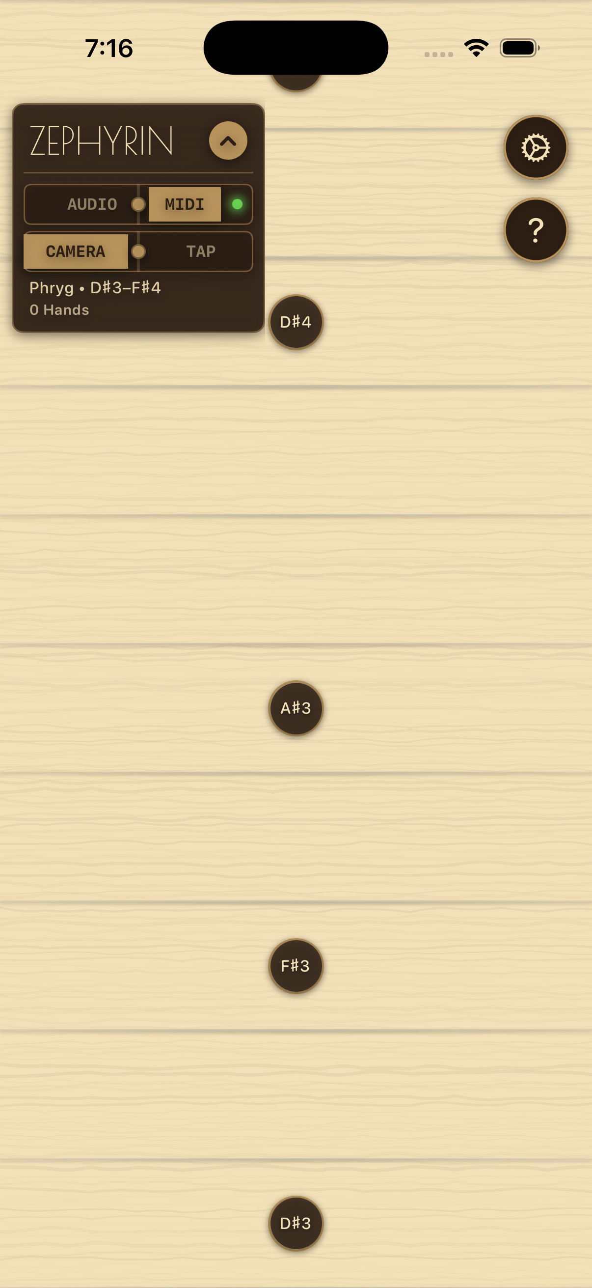 Prospero app showing hand gesture tracking over the fret grid